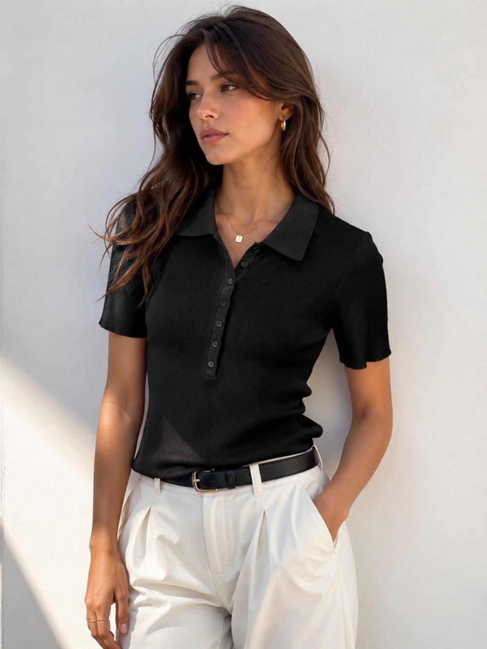 Hudson North Black Ribbed Polo Sweater